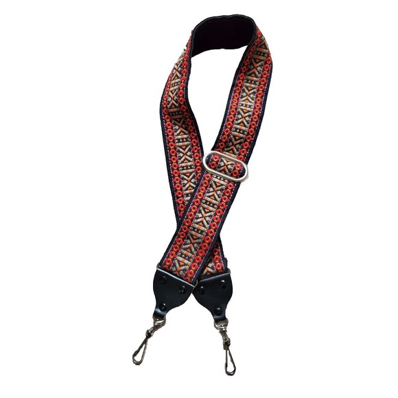 Vintage Camera Strap Geometric Embroidered Colorful Belt Adjustable Metal Clips